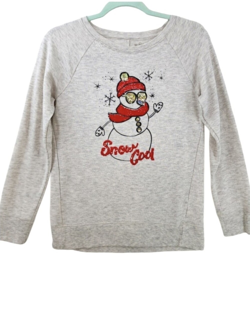 Holiday Snowman Flip sequins Cozy Crewneck Sweatshirt Junior's Size 14
